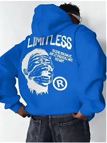 Erkek Premium Baskılı Kapşonlu Sweatshirt Üç İplik İçi Pamuklu Kanguru Cepli Double Oversize Rahat Kalıp Hoodie - Saks Mavi