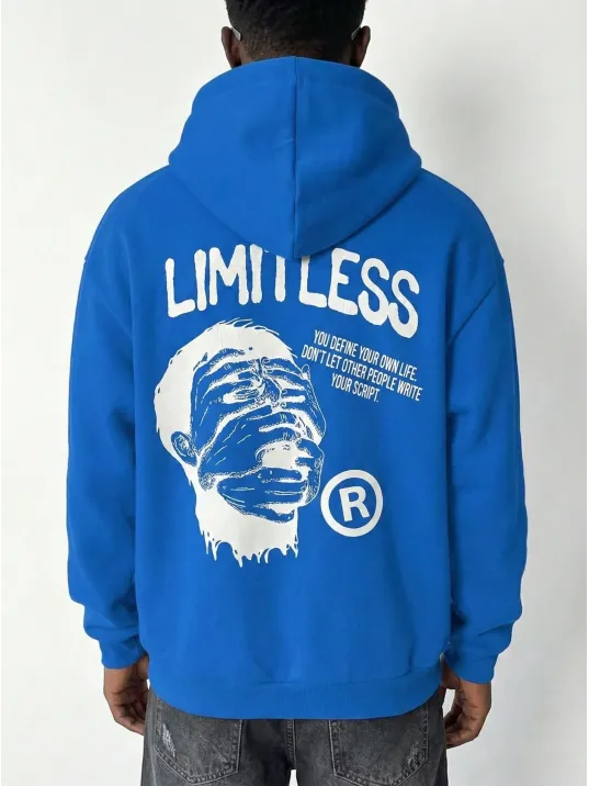 Erkek Premium Baskılı Kapşonlu Sweatshirt Üç İplik İçi Pamuklu Kanguru Cepli Double Oversize Rahat Kalıp Hoodie - Saks Mavi Erkek Premium Baskılı Kapşonlu Sweatshirt Üç İplik İçi Pamuklu Kanguru Cepli Double Oversize Rahat Kalıp Hoodie - Saks Mavi