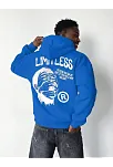 Erkek Premium Baskılı Kapşonlu Sweatshirt Üç İplik İçi Pamuklu Kanguru Cepli Double Oversize Rahat Kalıp Hoodie - Saks Mavi