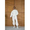 Erkek Premium Parçalı Eşofman Takım - Dik Yaka Fermuarlı Biyeli Sweatshirt Lastik Paça Alt, Oversize 3 iplik Şardonlu - Beyaz