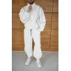 Erkek Premium Parçalı Eşofman Takım - Dik Yaka Fermuarlı Biyeli Sweatshirt Lastik Paça Alt, Oversize 3 iplik Şardonlu - Beyaz