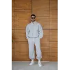Erkek Premium Parçalı Eşofman Takım - Dik Yaka Fermuarlı Biyeli Sweatshirt Lastik Paça Alt, Oversize 3 iplik Şardonlu - Gri