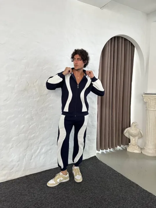 Erkek Premium Parçalı Eşofman Takım - Dik Yaka Fermuarlı Sweatshirt, - Siyah