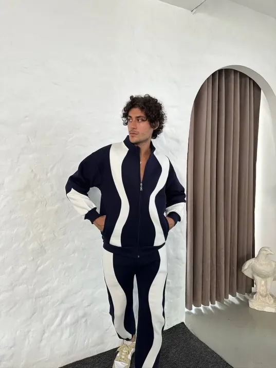 Erkek Premium Parçalı Eşofman Takım - Dik Yaka Fermuarlı Sweatshirt, - Siyah