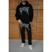 Erkek Premium Taş Baskılı Eşofman Takım Revenge Model (Siyah) Kapüşonlu Üst + Taşlı Baskılı Alt Modern Streetwear Tarzı Oversize Rahat Kalıp 3 iplik Pamuklu - Siyah