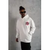 Erkek Şapkalı Güvercin Baskılı Kapşonlu Sweat - Beyaz