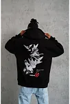 Erkek Şapkalı Güvercin Baskılı Kapşonlu Sweat - Siyah