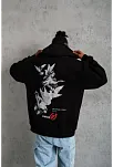 Erkek Şapkalı Güvercin Baskılı Kapşonlu Sweat - Siyah