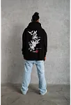 Erkek Şapkalı Güvercin Baskılı Kapşonlu Sweat - Siyah
