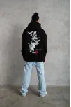 Erkek Şapkalı Güvercin Baskılı Kapşonlu Sweat - Siyah