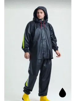 Erkek Şapkalı Kapüşonlu Su Geçirmez Yağmurluk Takımı Reflektörlü Motorcu Kıyafeti Su Ve Rüzgar Gecirmez Motorcu Kurye Takım Tübitak Onaylı - Siyah