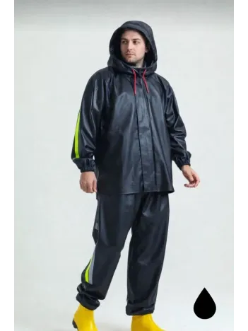Erkek Şapkalı Kapüşonlu Su Geçirmez Yağmurluk Takımı Reflektörlü Motorcu Kıyafeti Su Ve Rüzgar Gecirmez Motorcu Kurye Takım Tübitak Onaylı - Siyah
