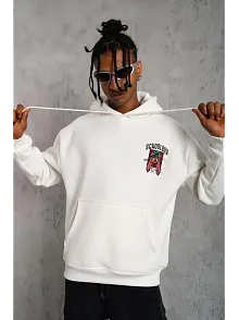 Erkek School Boy Baskılı Kapüşonlu Sweat - Beyaz