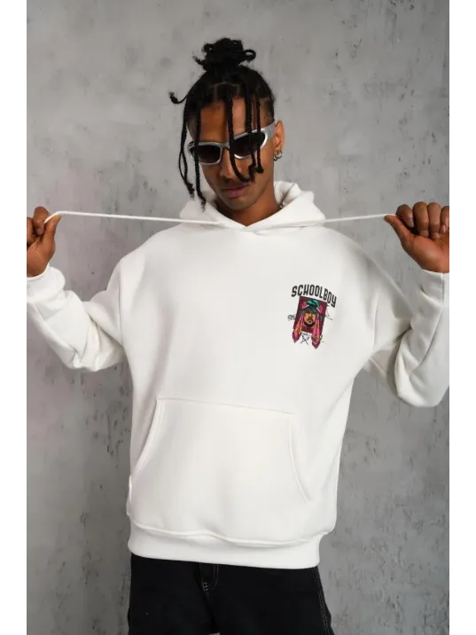 Erkek SCHOOL BOY Baskılı Kapüşonlu Sweat - Beyaz