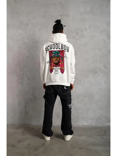 Erkek School Boy Baskılı Kapüşonlu Sweat - Beyaz