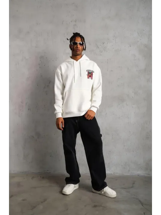 Erkek SCHOOL BOY Baskılı Kapüşonlu Sweat - Beyaz