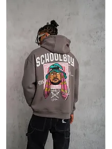 Erkek School Boy Baskılı Kapüşonlu Sweat - Gri