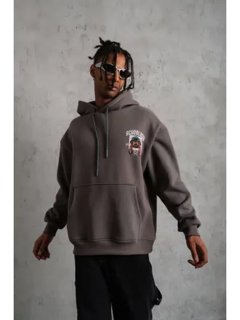 Erkek School Boy Baskılı Kapüşonlu Sweat - Gri