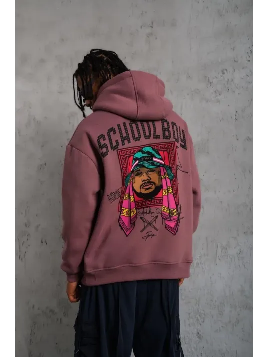 Erkek School Boy Baskılı Kapüşonlu Sweat - Gül Kurusu