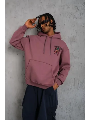 Erkek School Boy Baskılı Kapüşonlu Sweat - Gül Kurusu