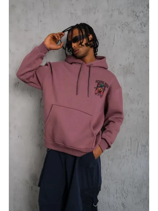 Erkek School Boy Baskılı Kapüşonlu Sweat - Gül Kurusu