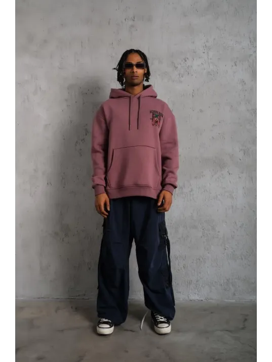 Erkek School Boy Baskılı Kapüşonlu Sweat - Gül Kurusu