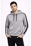Erkek Şeritli Kapüşonlu Sweatshirt Oversize 3 İplik Pamuklu - Gri
