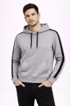 Erkek Şeritli Kapüşonlu Sweatshirt Oversize 3 İplik Pamuklu - Gri Erkek Şeritli Kapüşonlu Sweatshirt Oversize 3 İplik Pamuklu - Gri