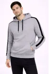 Erkek Şeritli Kapüşonlu Sweatshirt Oversize 3 İplik Pamuklu - Gri Erkek Şeritli Kapüşonlu Sweatshirt Oversize 3 İplik Pamuklu - Gri