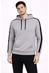Erkek Şeritli Kapüşonlu Sweatshirt Oversize 3 İplik Pamuklu - Gri