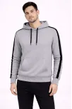 Erkek Şeritli Kapüşonlu Sweatshirt Oversize 3 İplik Pamuklu - Gri Erkek Şeritli Kapüşonlu Sweatshirt Oversize 3 İplik Pamuklu - Gri