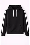 Erkek Şeritli Kapüşonlu Sweatshirt Oversize 3 İplik Pamuklu - Siyah