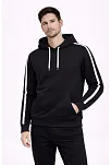 Erkek Şeritli Kapüşonlu Sweatshirt Oversize 3 İplik Pamuklu - Siyah