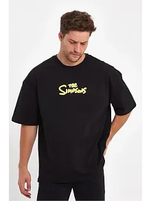 Erkek Sırt Baskılı Bisiklet Yaka Oversize T-shirt - Siyah