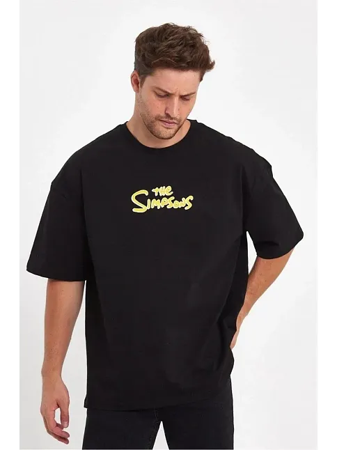 Erkek Sırt Baskılı Bisiklet Yaka Oversize T-shirt - Siyah