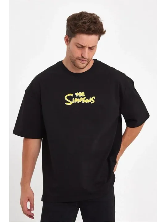 Erkek Sırt Baskılı Bisiklet Yaka Oversize T-shirt - Siyah