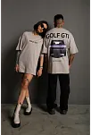 Erkek Oversize Baskılı Tişört – Golf Gtı Retro Araba Desenli, Ön & Arka Dijital Baskı, Sokak Modası Stil - Gri