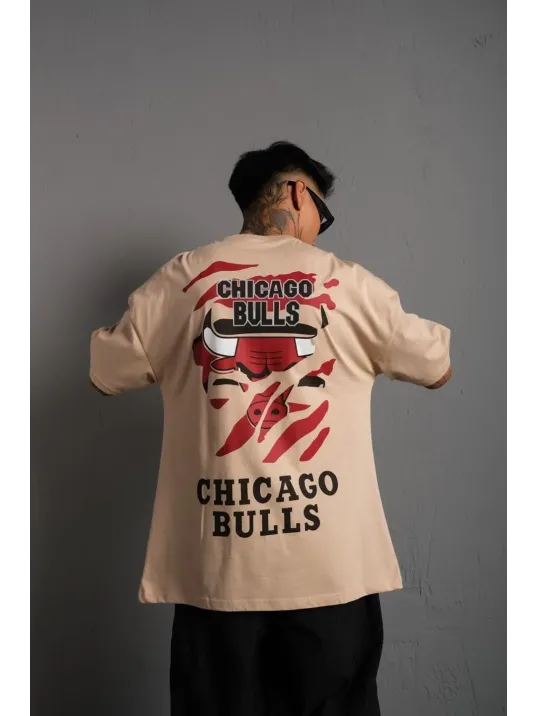 Erkek Sırt Baskılı A Kalite Oversize T-shirt - Bej Erkek Sırt Baskılı A Kalite Oversize T-shirt - Bej