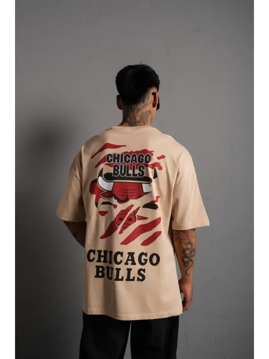 Erkek Sırt Baskılı A Kalite Oversize T-shirt - Bej Erkek Sırt Baskılı A Kalite Oversize T-shirt - Bej