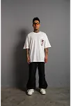 Erkek Sırt Baskılı Oversize  Kısa Kol T-shirt - Beyaz