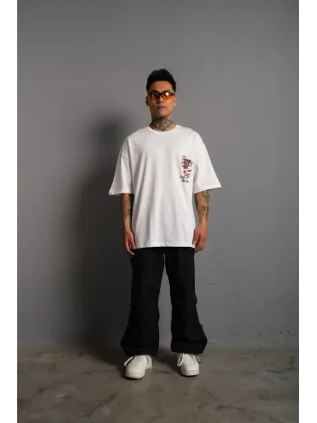 Erkek Sırt Baskılı A Kalite Oversize T-shirt - Beyaz Erkek Sırt Baskılı A Kalite Oversize T-shirt - Beyaz