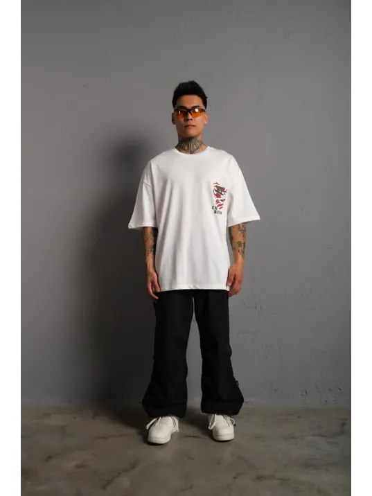 Erkek Sırt Baskılı A Kalite Oversize T-shirt - Beyaz Erkek Sırt Baskılı A Kalite Oversize T-shirt - Beyaz