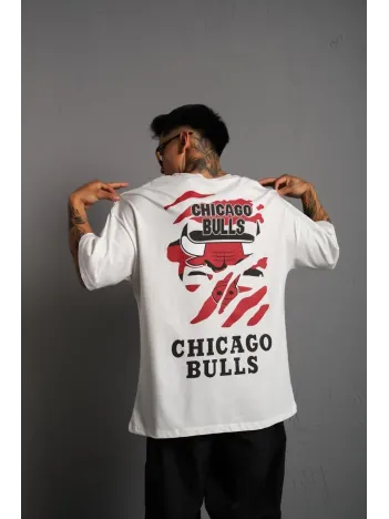 Erkek Sırt Baskılı A Kalite Oversize T-shirt - Beyaz