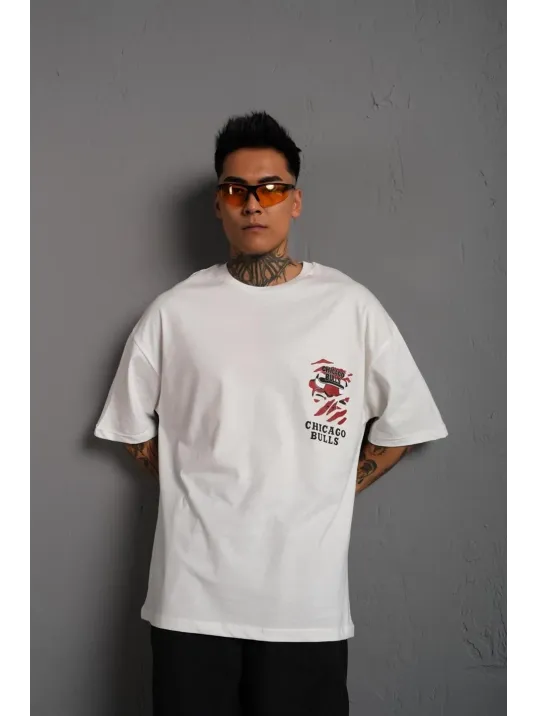 Erkek Sırt Baskılı A Kalite Oversize T-shirt - Beyaz Erkek Sırt Baskılı A Kalite Oversize T-shirt - Beyaz