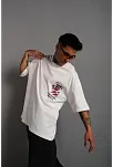 Erkek Sırt Baskılı Oversize  Kısa Kol T-shirt - Beyaz