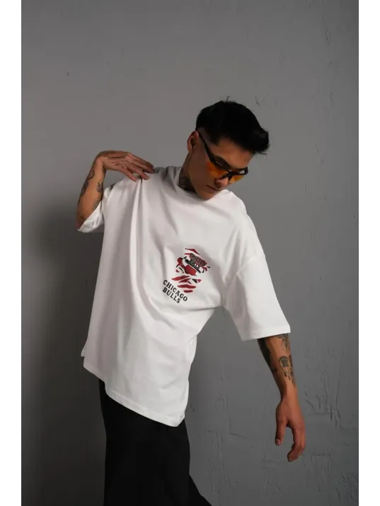 Erkek Sırt Baskılı A Kalite Oversize T-shirt - Beyaz Erkek Sırt Baskılı A Kalite Oversize T-shirt - Beyaz