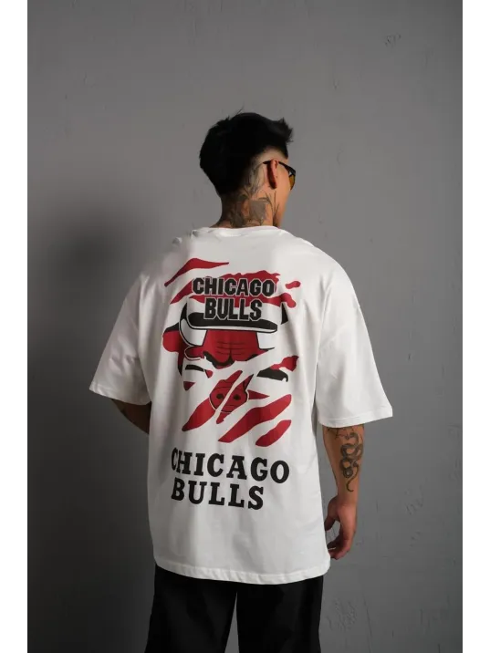 Erkek Sırt Baskılı A Kalite Oversize T-shirt - Beyaz Erkek Sırt Baskılı A Kalite Oversize T-shirt - Beyaz