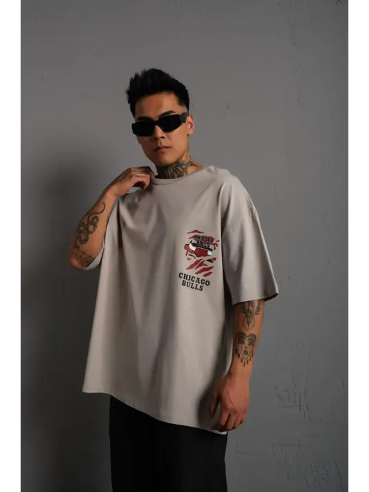 Erkek Sırt Baskılı A Kalite Oversize T-shirt - Gri Erkek Sırt Baskılı A Kalite Oversize T-shirt - Gri