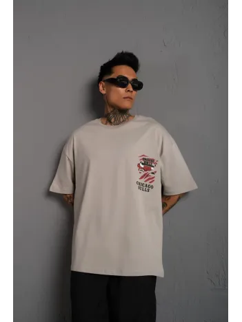 Erkek Sırt Baskılı A Kalite Oversize T-shirt - Gri
