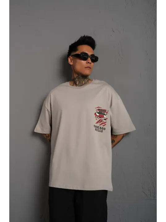 Erkek Sırt Baskılı A Kalite Oversize T-shirt - Gri Erkek Sırt Baskılı A Kalite Oversize T-shirt - Gri